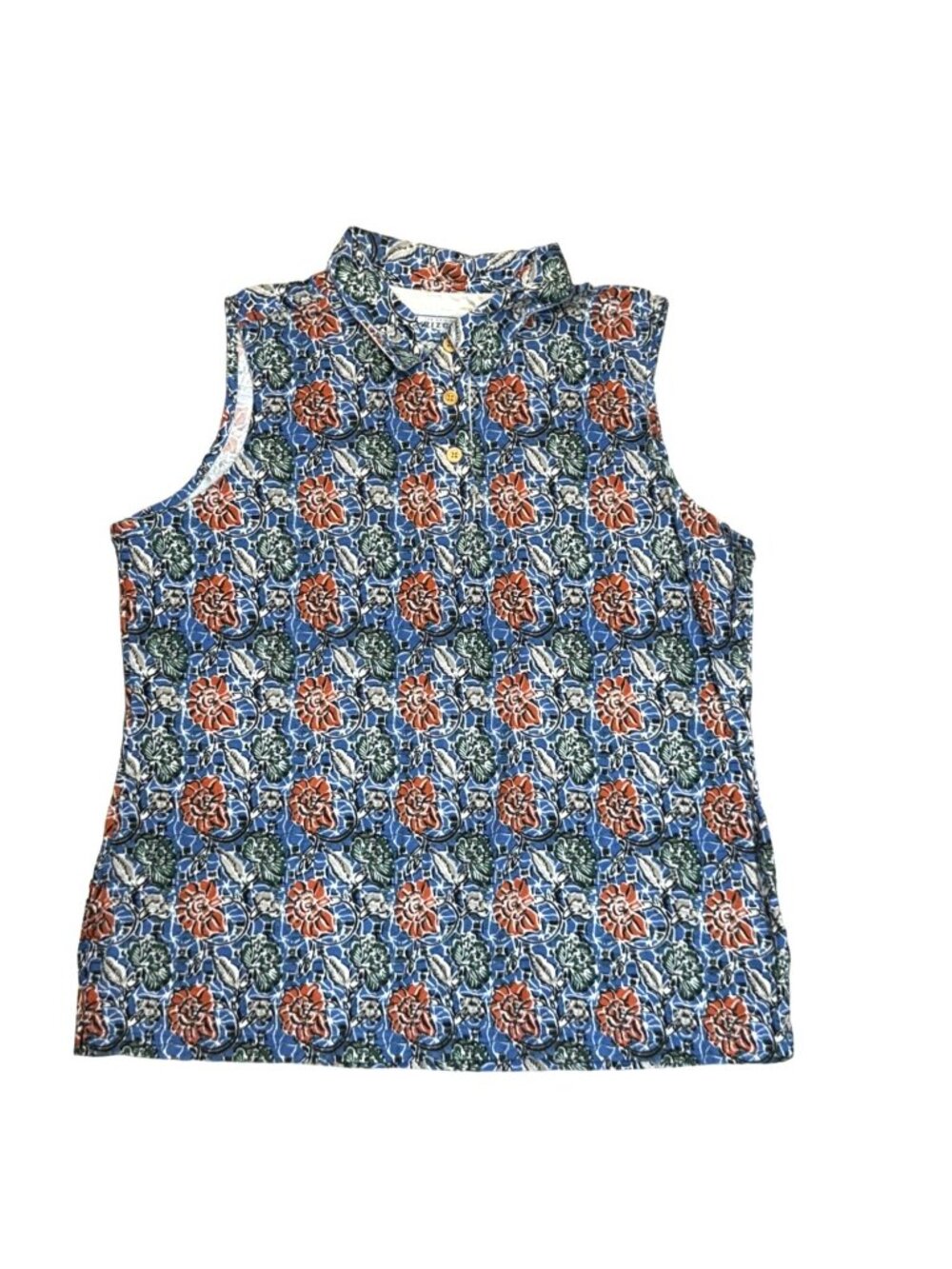 Vintage Arizona Womens Floral Sleeveless Polo Tank Top Shirt Cotton 90s XL - Picture 1 of 9